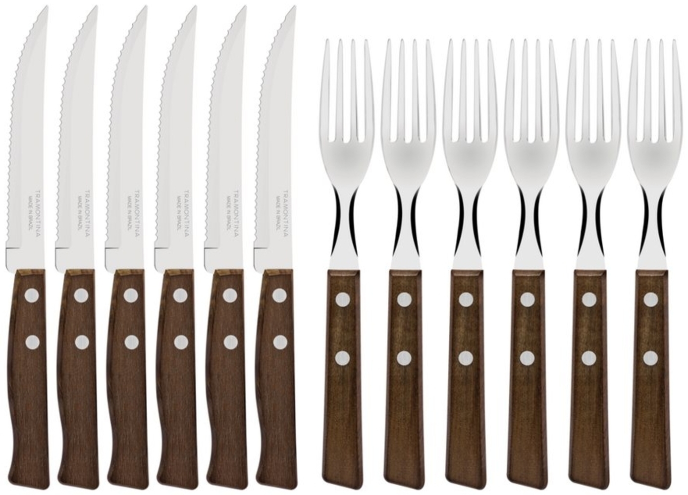 Tramontina Steakbesteck TRADICIONAL Steak-/Pizzabesteck - Holzgriff (12-tlg), 6 Personen, Edelstahl, 12-teiliges Set, rostfreier Edelstahl, Holzgriff Bild 1