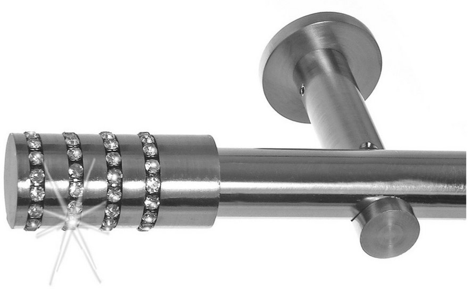 BASIT Gardinenstange Edelstahloptik 20mm mit Wandträgern 120 cm E39, Ø 20 mm, 1-läufig, verschraubt, Metall, H31 120 cm E39 Zylinder mit Kristall Bild 1