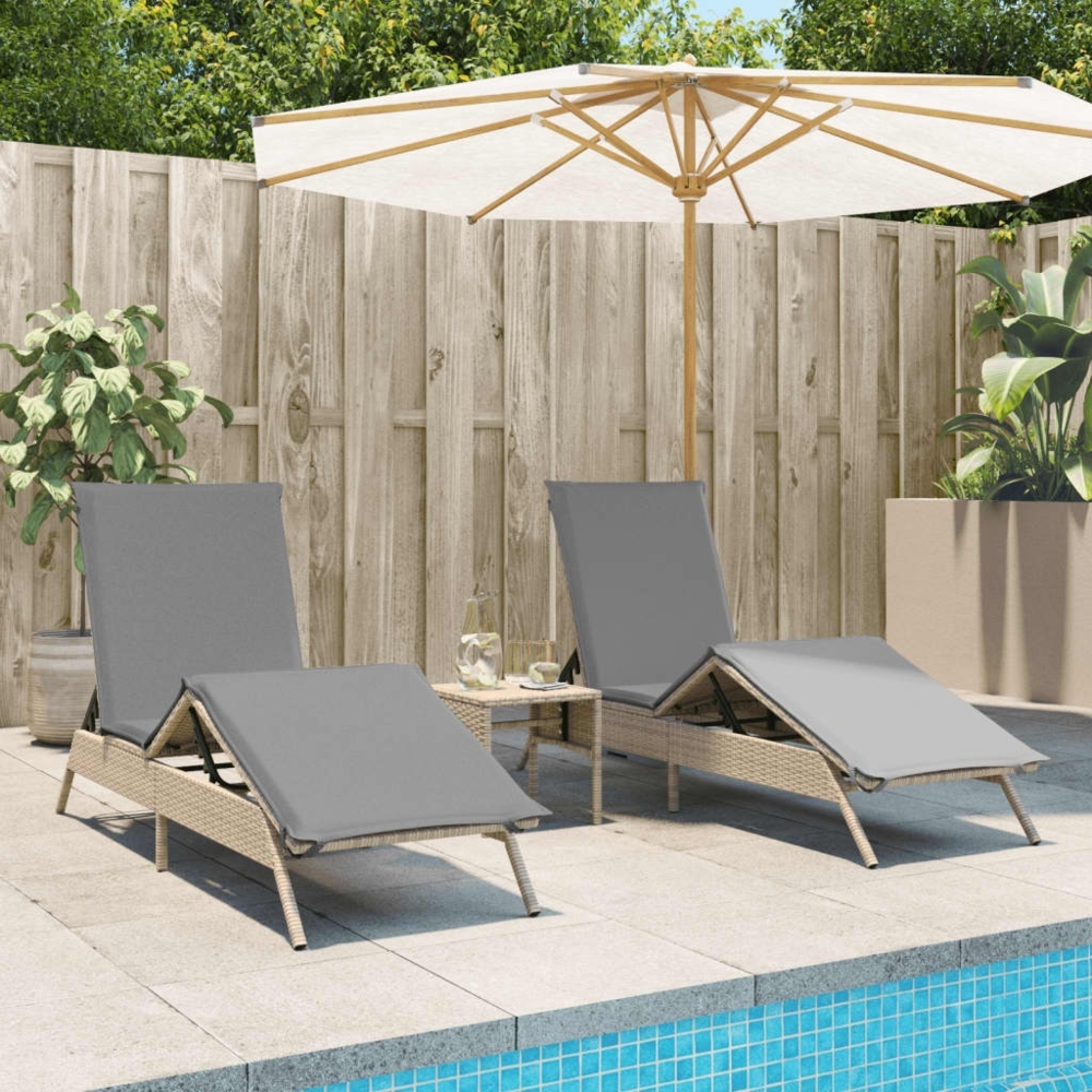 vidaXL Sonnenliegen mit Auflagen 2 Stk. Beige Poly Rattan 3261581 Bild 1