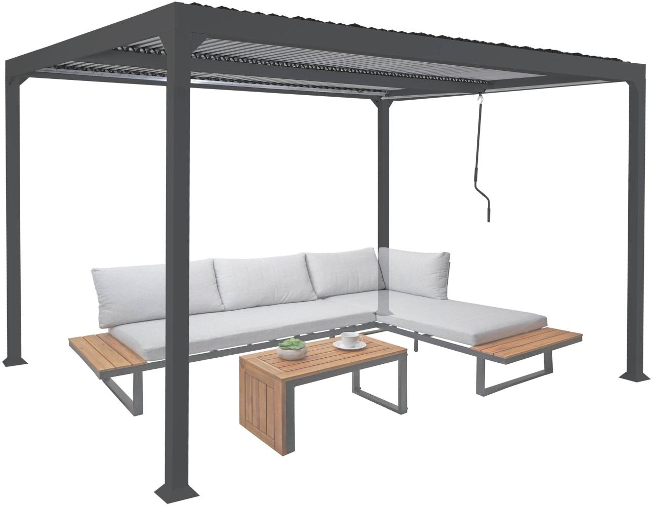 Alu Pergola HWC-L41, Lamellen-Pavillon Terrassenüberdachung, stabiles 8cm-Metall-Gestell 3x3,7m ~ anthrazit Bild 1