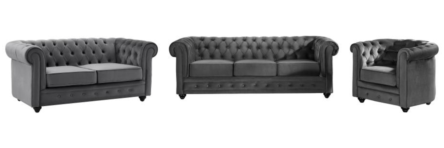 Vente-unique - Sofa 3-Sitzer & 2-Sitzer & Sessel - Samt - Anthrazit - CHESTERFIELD Bild 1