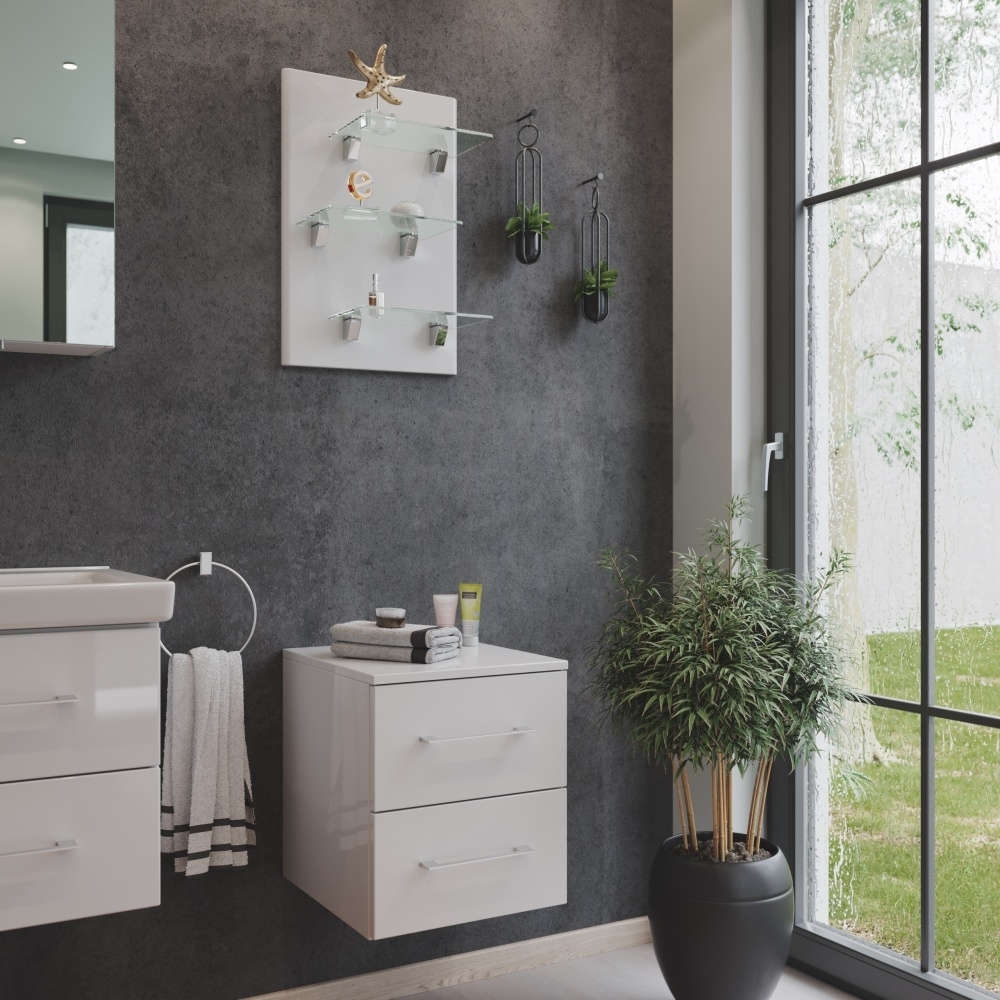 Kombi: Seitenschrank Cube, Regal-Panel 3 Glasböden weiß hochglanz : Weiss hochglanz Bild 1