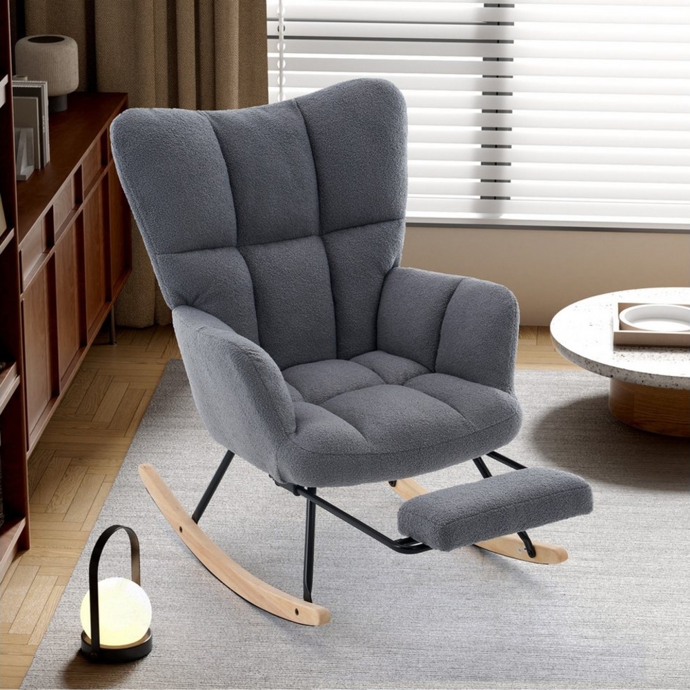 HAUSS SPOLE Schaukelstuhl Relaxsessel Schaukelsessel mit Fußstütze und Bodenschutz,grau Bild 1