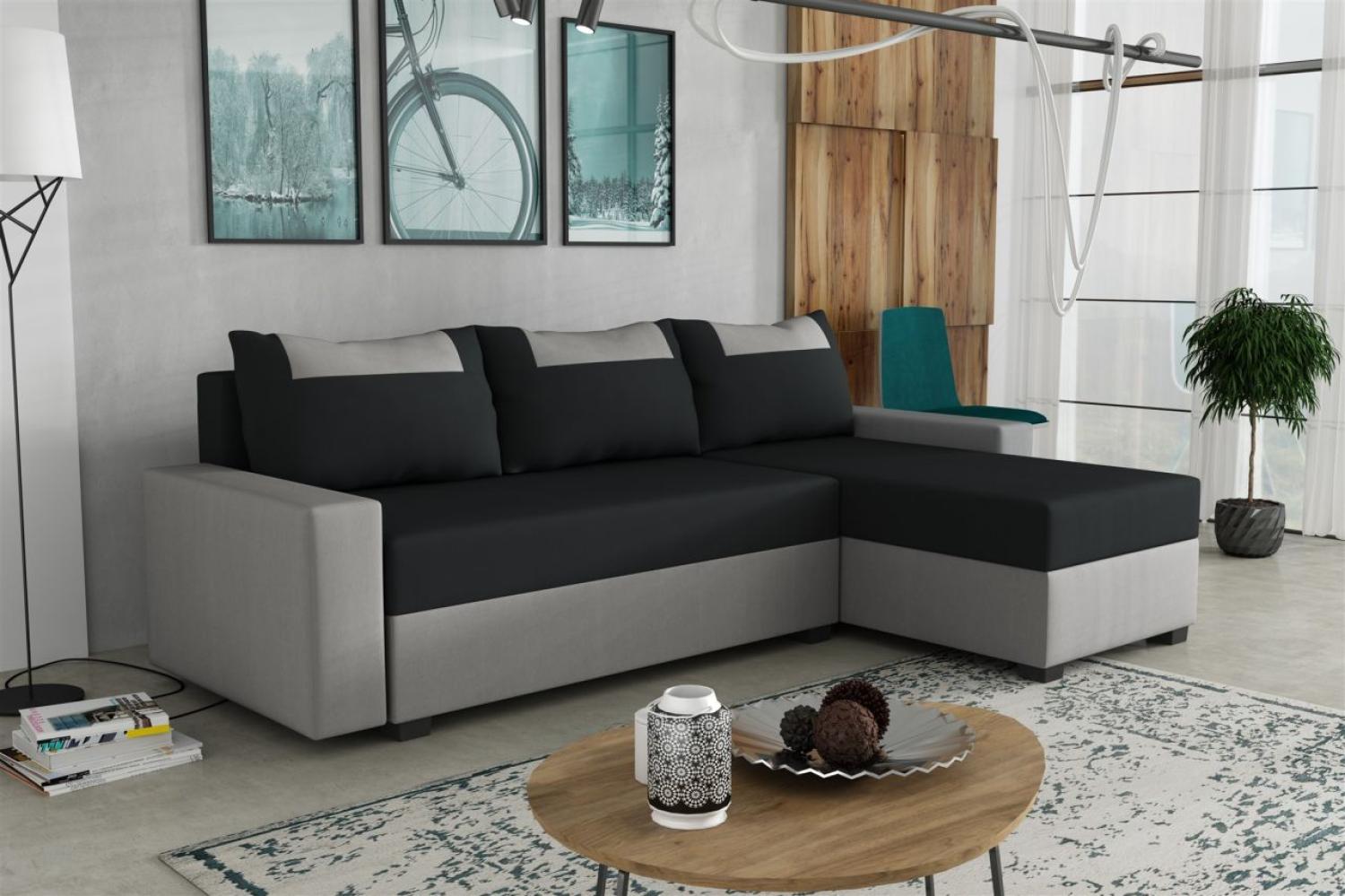 Ecksofa Schlafsofa Sofa HEDVIG LUX Manila Hellgrau- Schwarz Ottomane Rechts Bild 1