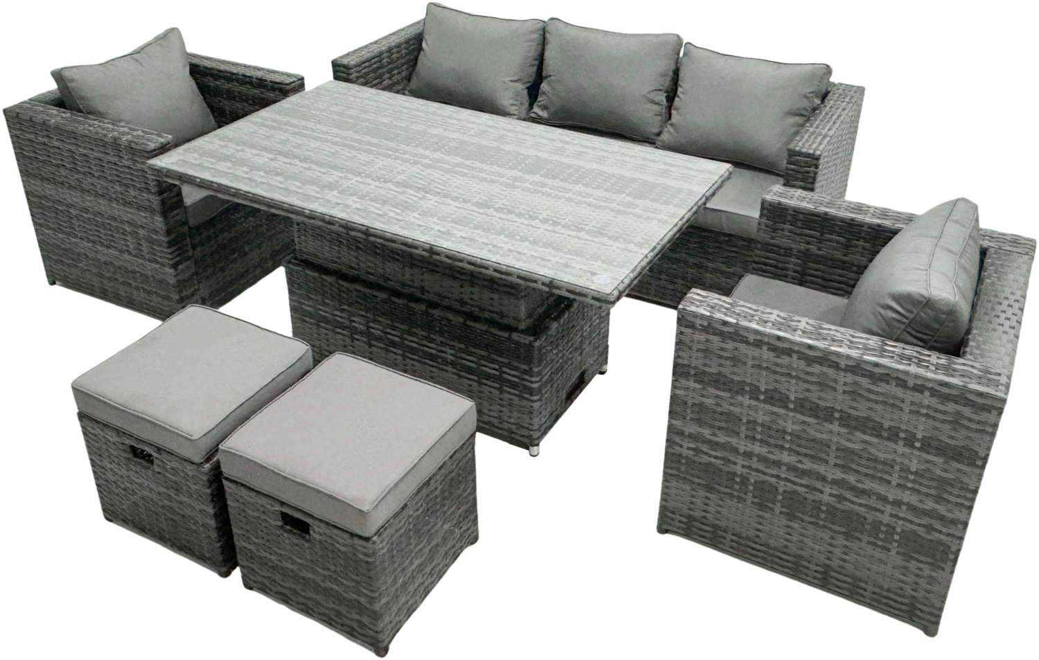 Fimous Rattan Gartenmöbel Set Outdoor Gartensofa Loungemöbel Sitzgruppe Essgruppe Garnitur mit Hocker Dunkelgrau Gemischt Bild 1