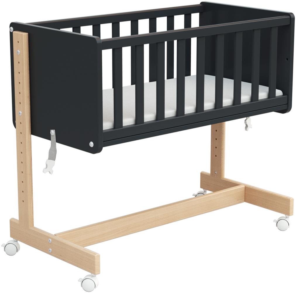 Osann '5in1' Beistellbett, Natur/Graphit, inkl. Matratze, auch als Stubenwagen, Sitzbank, Spielzeugtruhe oder Schreibtisch nutzbar Bild 1