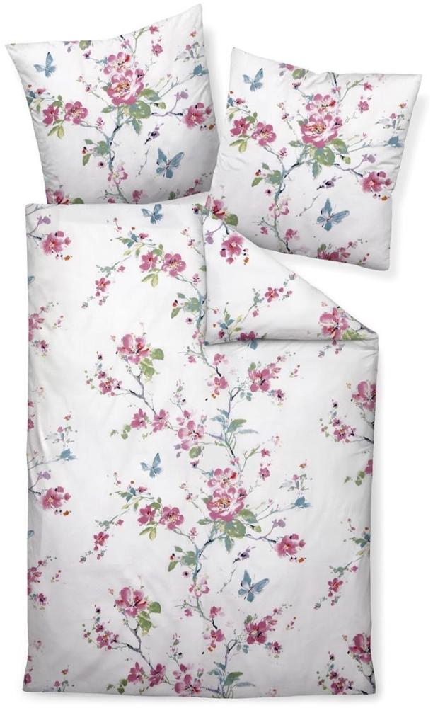 Janine Moments Mako-Satin Bettwäsche 155x220 Blüten Rispen grün rosa 98050-1 Bild 1