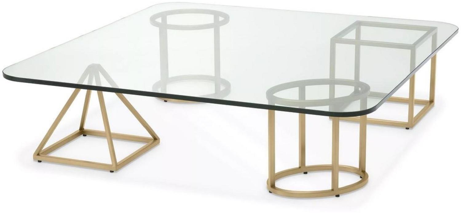 Casa Padrino Luxus Messing Couchtisch 120 x 120 x H. 30 cm - Quadratischer Wohnzimmertisch mit Glasplatte - Wohnzimmer Möbel - Luxus Möbel - Wohnzimmer Einrichtung - Luxus Einrichtung Bild 1