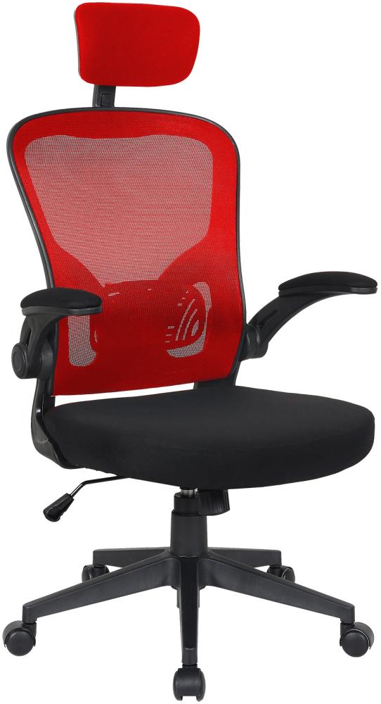 Bürostuhl Ergonomisch Drehstuhl Schreibtischstuhl Mesh Netzstoff office Stuhl Schwarz / Rot mit Kopfstütze Bild 1