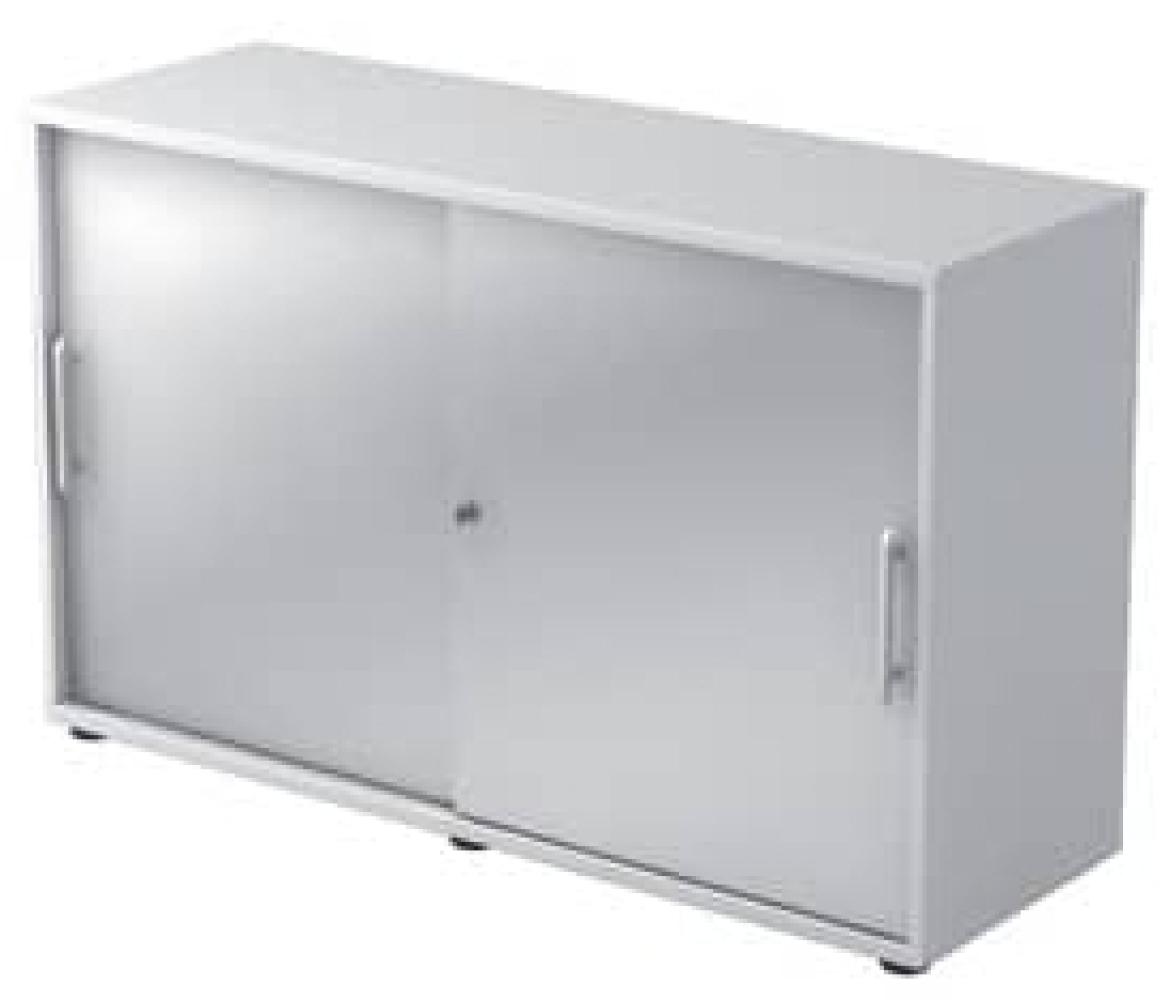 Schiebetürschrank 2 Ordnerhöhen, 120cm RE Weiß / Silber Bild 1