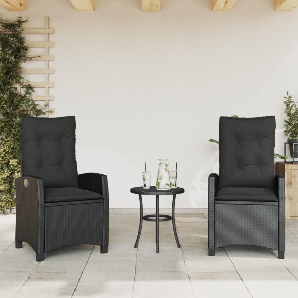 vidaXL Gartensessel mit Kissen 2 Stk. Verstellbar Schwarz Poly Rattan Bild 1