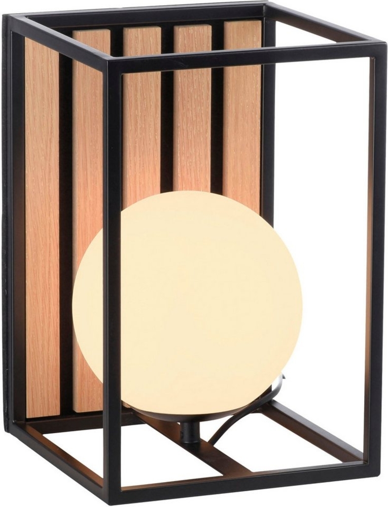 my home Tischleuchte Erinette Akustikpaneele mit Glaskugel, Ein-/Ausschalter, ohne Leuchtmittel, Warmweiß, Holz, Akustik, Paneele, Nachttisch, Glas, opal matt weiß Bild 1