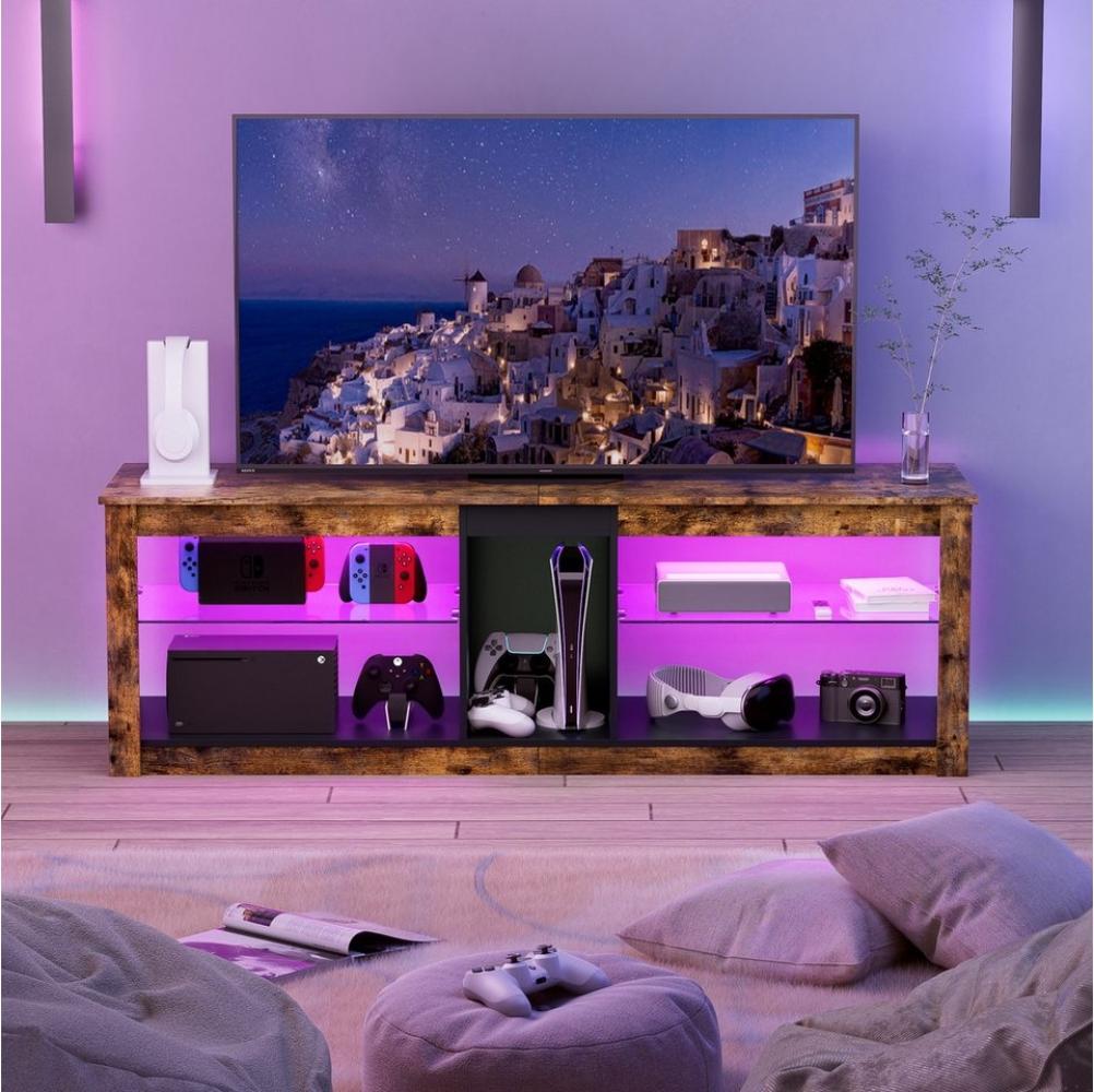 TWSOUL TV-Schrank TV-Schrank mit zwei Stauräumen und RGB-Beleuchtung 140 cm x 40 cm x 46,5 cm, verstellbare Trennwand aus gehärtetem Glas Bild 1