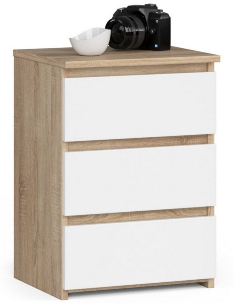 Home Collective Kommode 40 cm breit Holz Highboard Sideboard für Flur Schlafzimmer Wohnzimmer (Mehrzweckschrank Schrank schmal Kommode Schlafzimmer mit Schubladen), Kinderzimmer Organizer, 57 cm hoch mit 3 Schubladen sonoma Eiche-weiß Bild 1