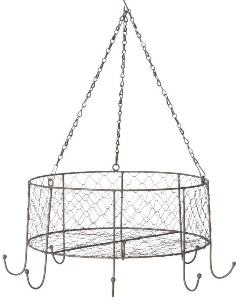 Spetebo Hängeregal Metall Hängekorb VERONA mit 8 Haken - Ø 35 cm, Stück 1-tlg, Draht Korb Decken Regal in grau Bild 1