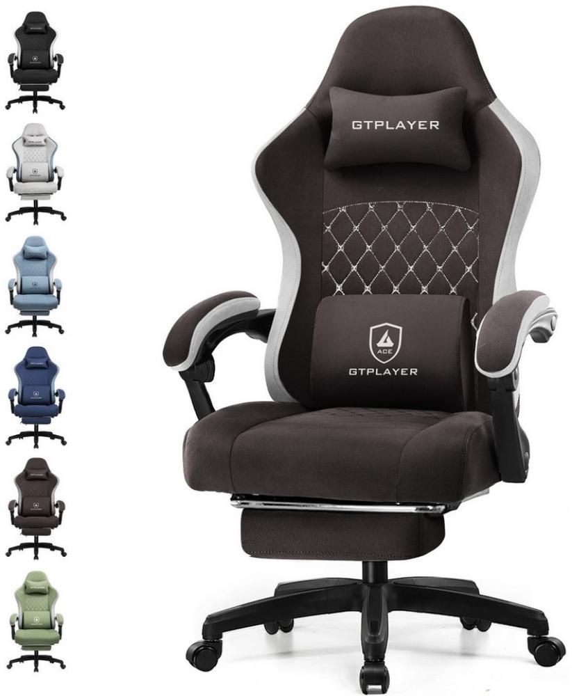 GTPLAYER Gaming-Stuhl Ergonomischer Gaming Sessel Schreibtischstuhl mit Stoffoberfläche, Federsitzkissen, Verbindungsarmlehnen, mit Fußstütze Bild 1