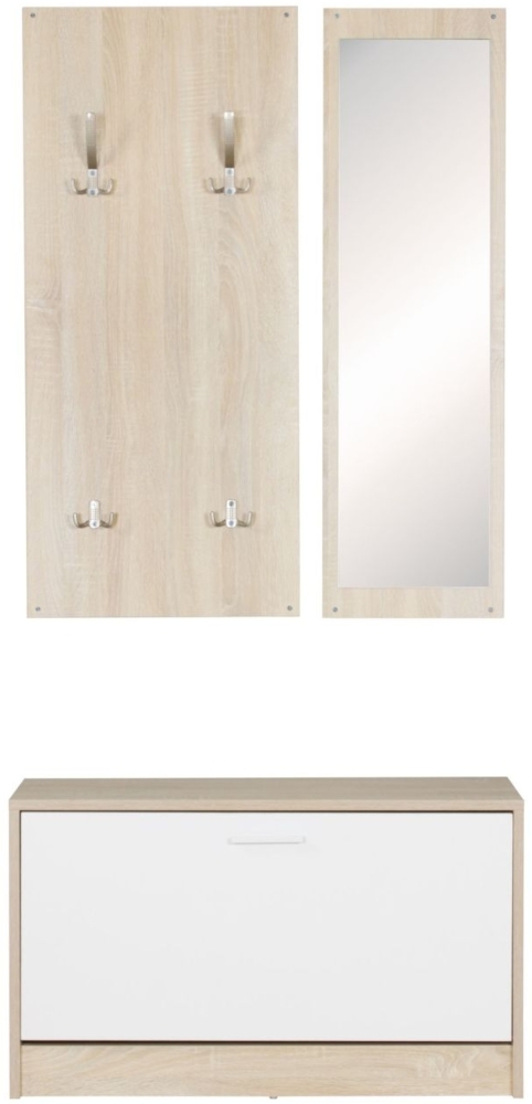 Wand-Garderobe SALERNO mit Spiegel & Schuhschrank Spanplatte sonoma, Moderne Flur-Kompaktgarderobe für Jacken & Schuhe, Komplettgarderobe Bild 1