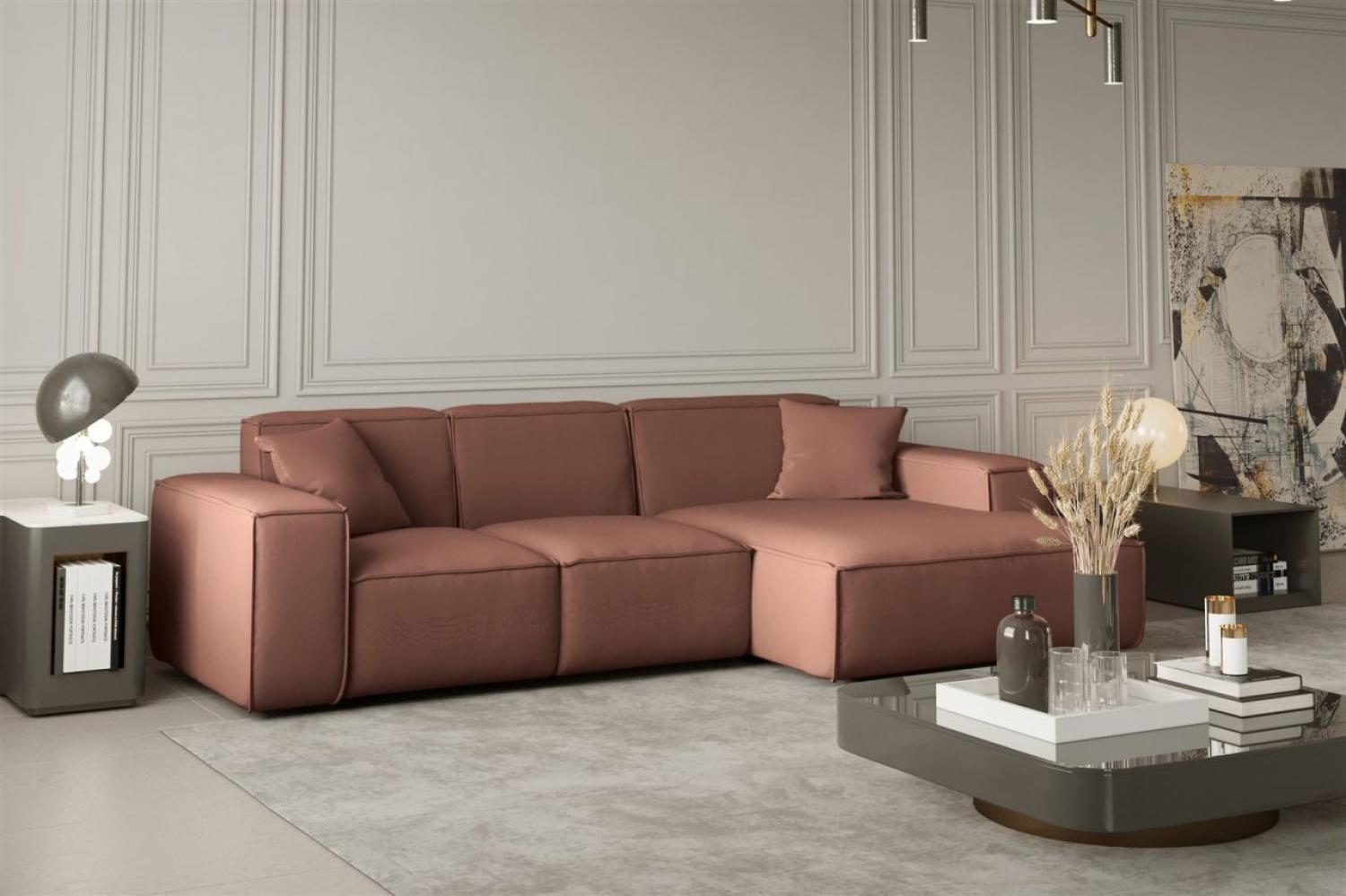 Ecksofa Designersofa CELES in Stoff Opera Velvet Kupferbraun Ottomane Rechts Bild 1