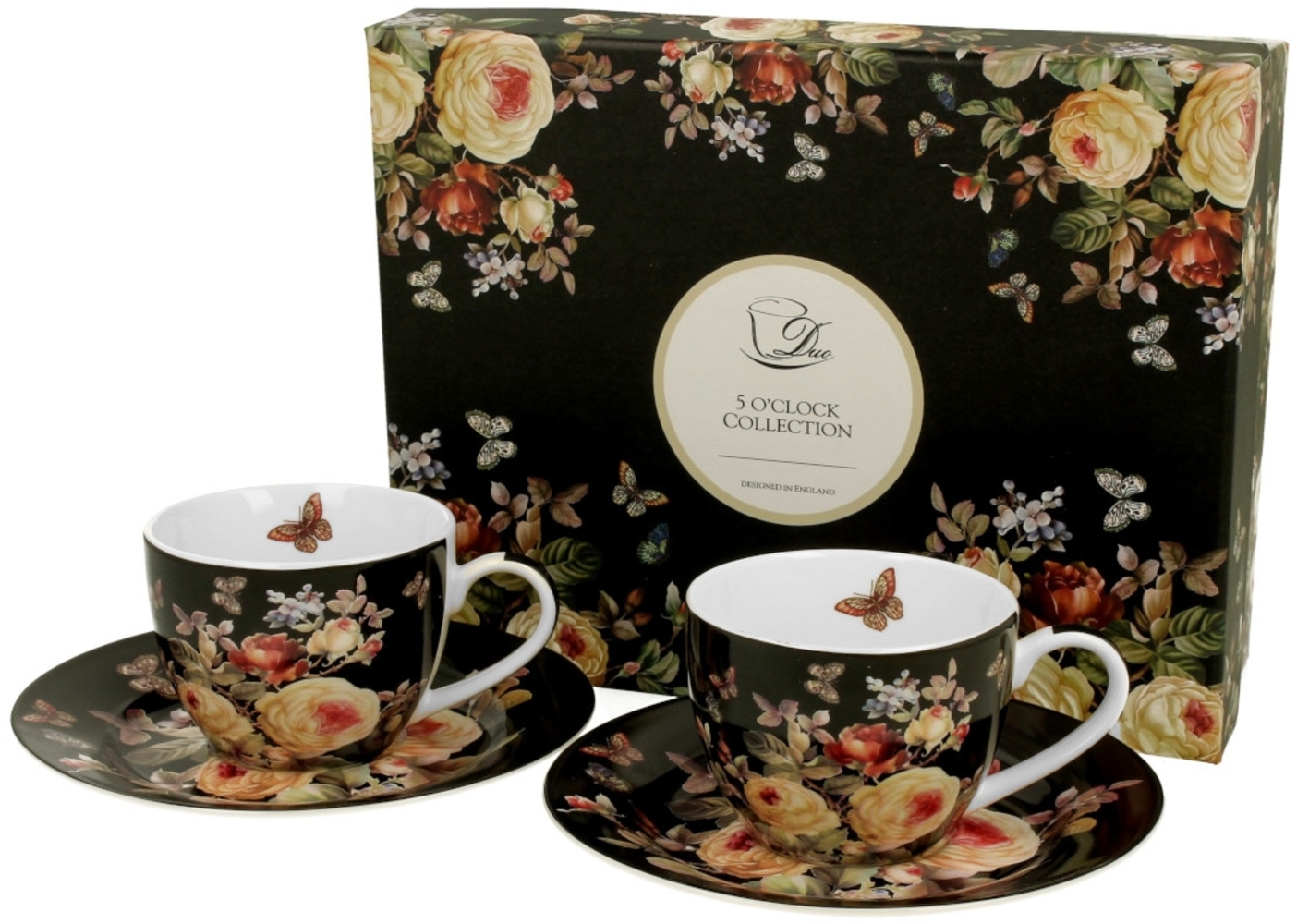 DUO FLORAL 2er-Set Espressotassen 90 ml WARDA mit Untertassen, New Bone China Porzellan Bild 1