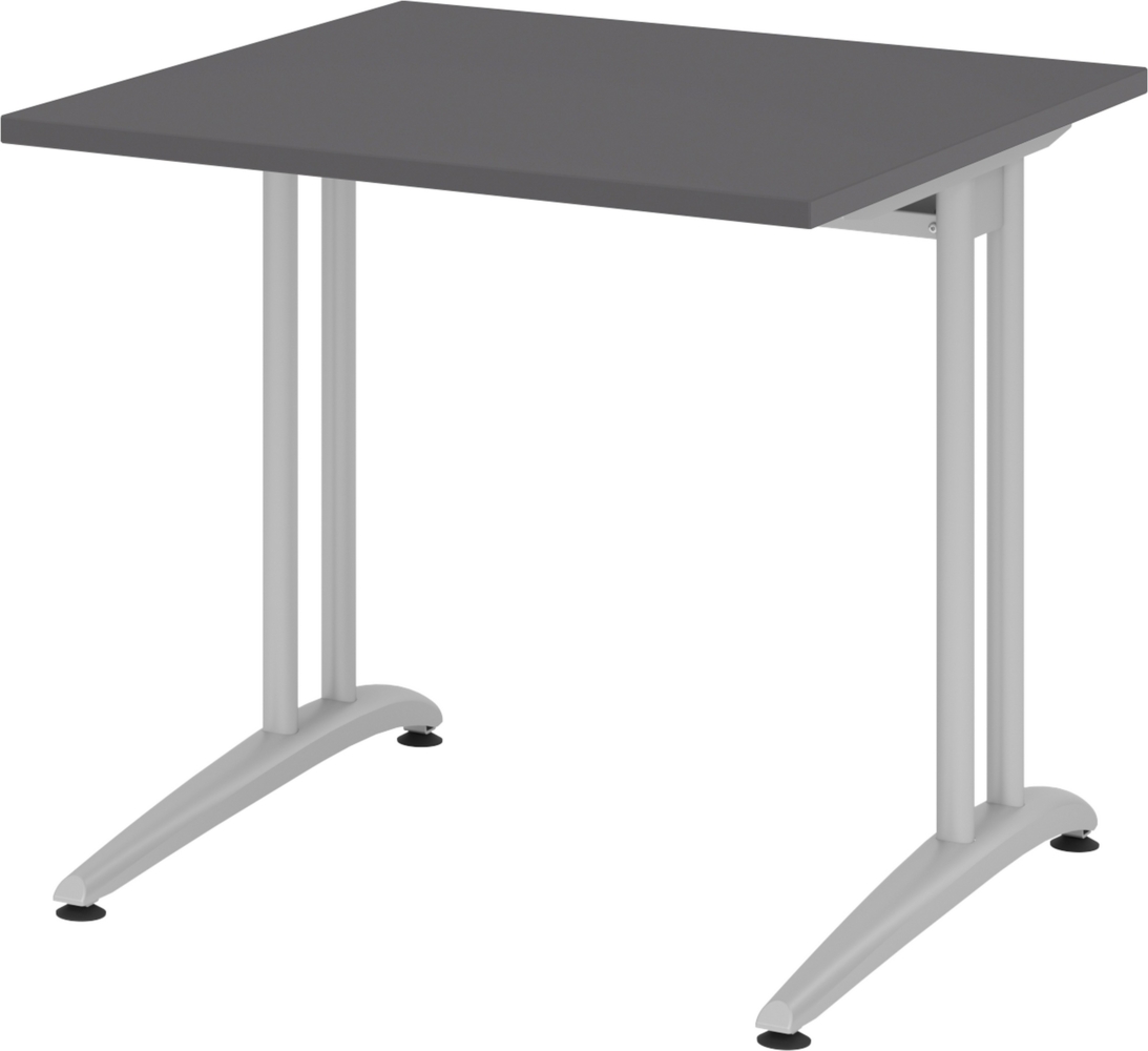 bümö Schreibtisch klein Serie 80x80 cm, Tischplatte aus Holz in graphit, Gestell aus Metall in Silber - PC Tisch, kleiner Computertisch für's Büro, Office Bürotisch, BS-08-G Bild 1