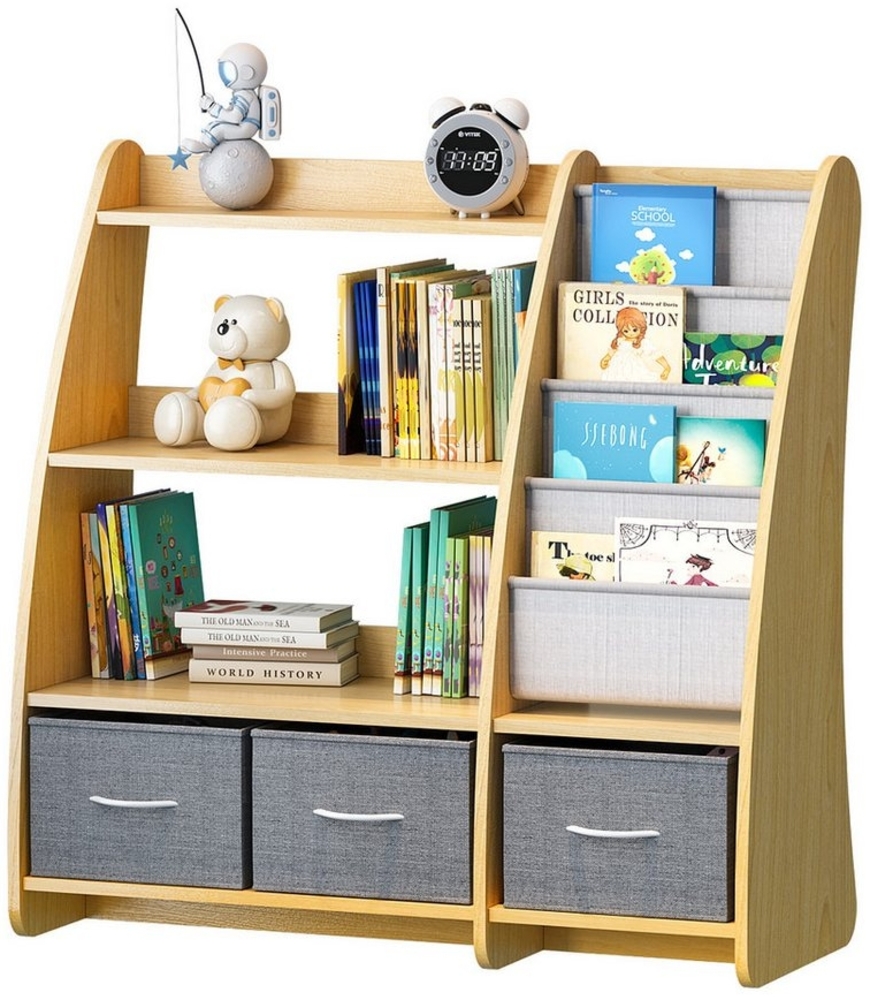 radelldar Bücherregal kinderregal mit Aufbewahrungsboxen und 4 Ablage,91x38x92cm, 2 offenen Fächern,4 Ablage, 3 Schubladen Bild 1