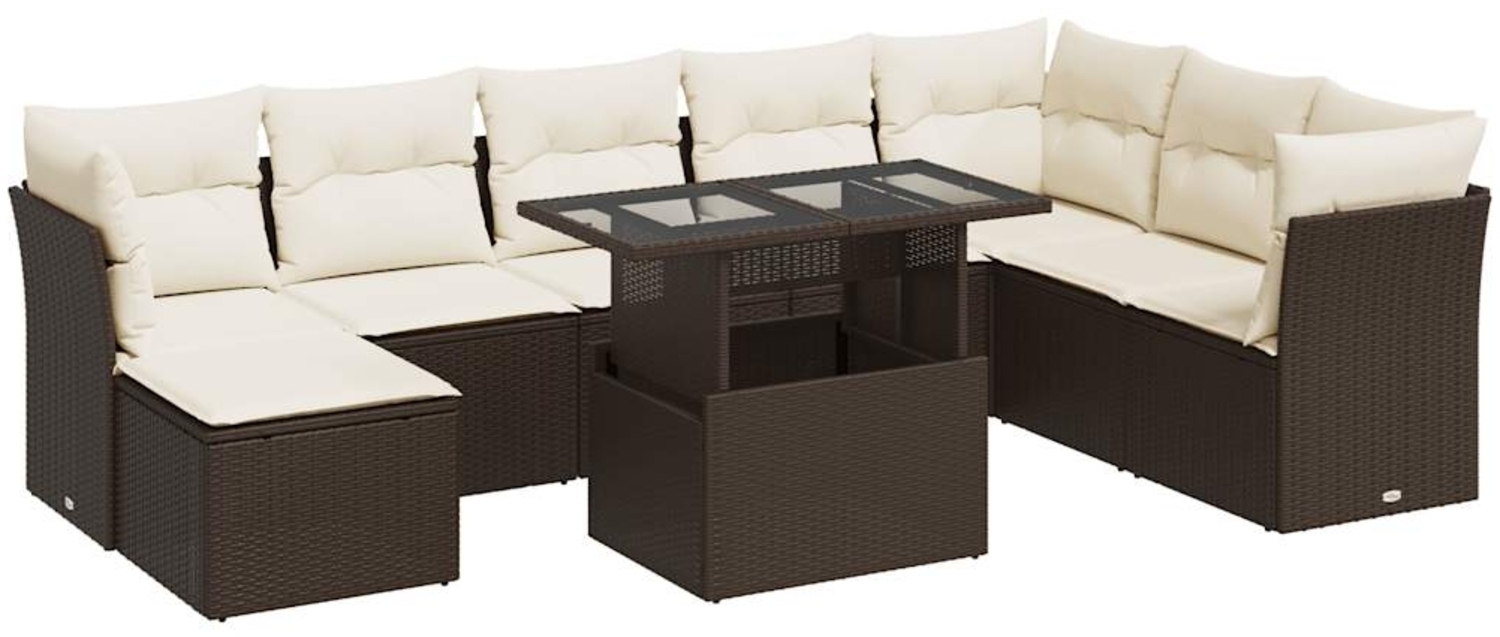 vidaXL 9-tlg. Garten-Sofagarnitur mit Kissen Braun Poly Rattan 3326214 Bild 1