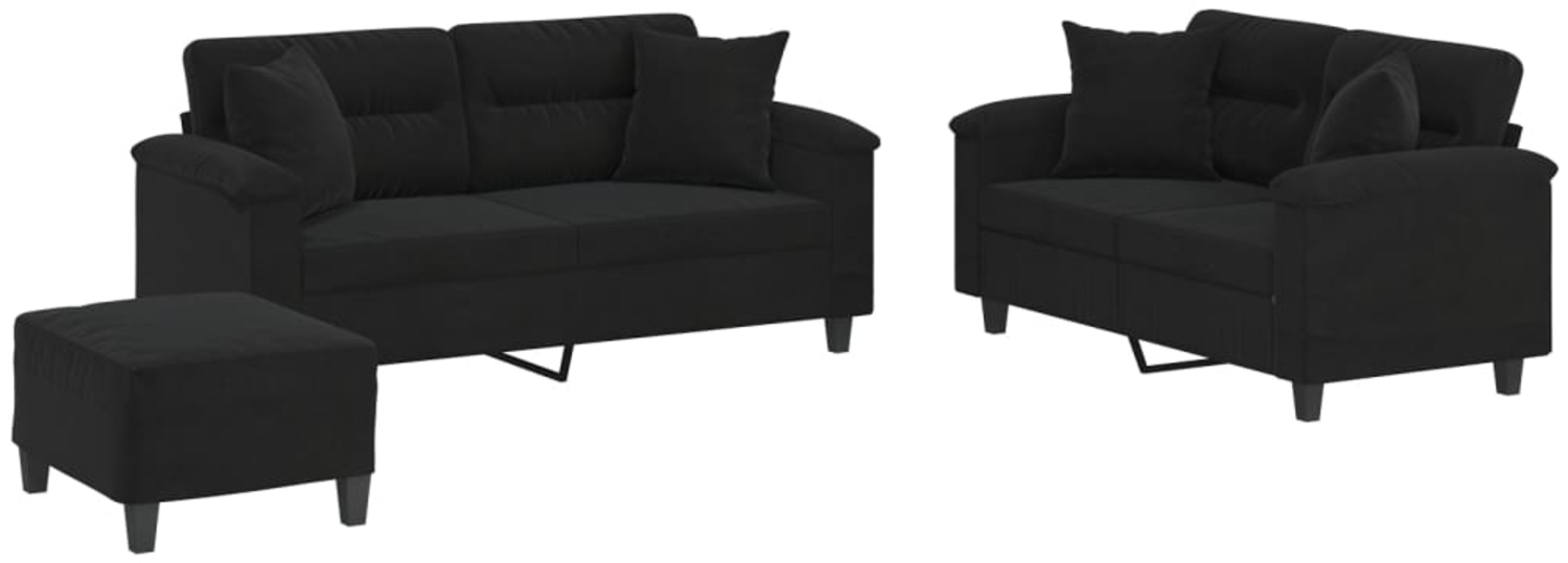 vidaXL 3-tlg. Sofagarnitur mit Kissen Schwarz Mikrofasergewebe 3202335 Bild 1