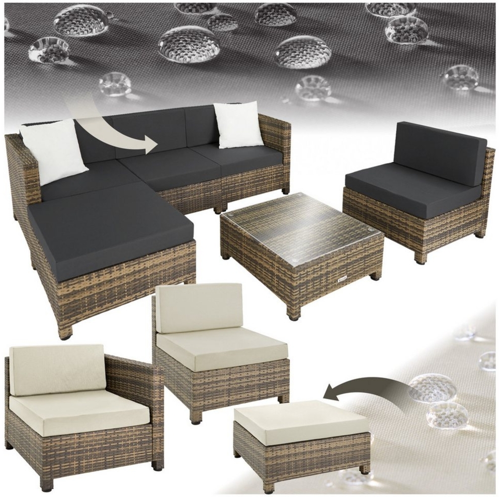 tectake Loungeset Rattan Lounge, (Set, 6-tlg), Weiche Sitzpolster, 10 cm dick, abnehmbar, hoher Komfort Bild 1