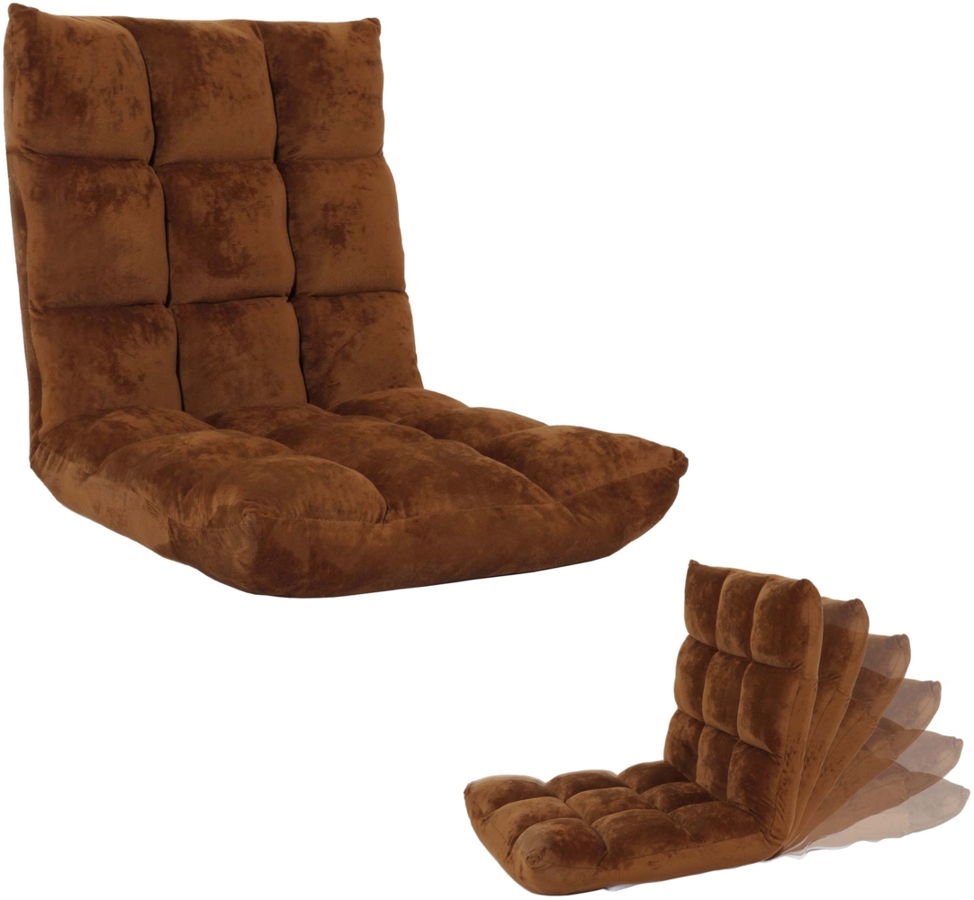 Bodensessel HWC-N43, Relaxsessel Bodenkissen Klappsessel 6 Relaxpositionen, stabiles Gestell Samt ~ dunkelbraun Bild 1