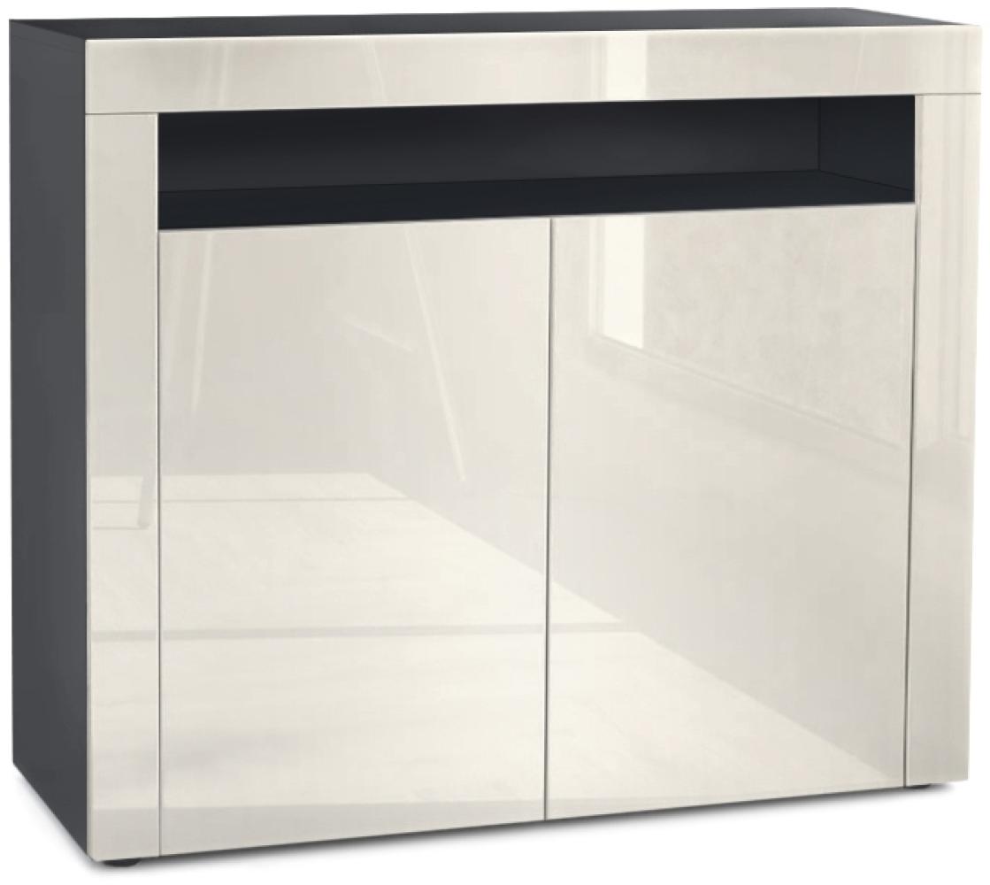 Vladon Kommode Valencia, Sideboard mit 2 Türen und 1 offenem Fach, Schwarz matt/Creme Hochglanz/Creme Hochglanz (108 x 92 x 40 cm) Bild 1