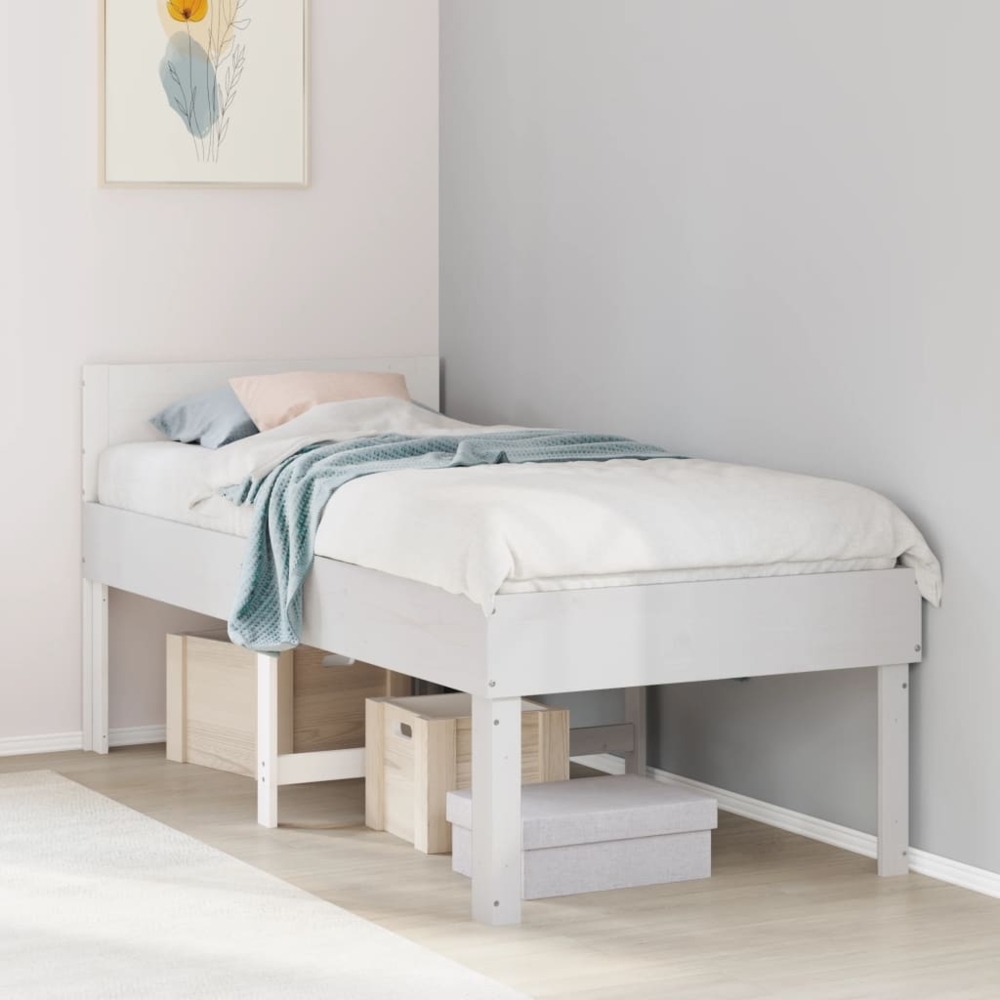 vidaXL Massivholzbett ohne Matratze Weiß 90x200 cm Kiefernholz 855739 Bild 1