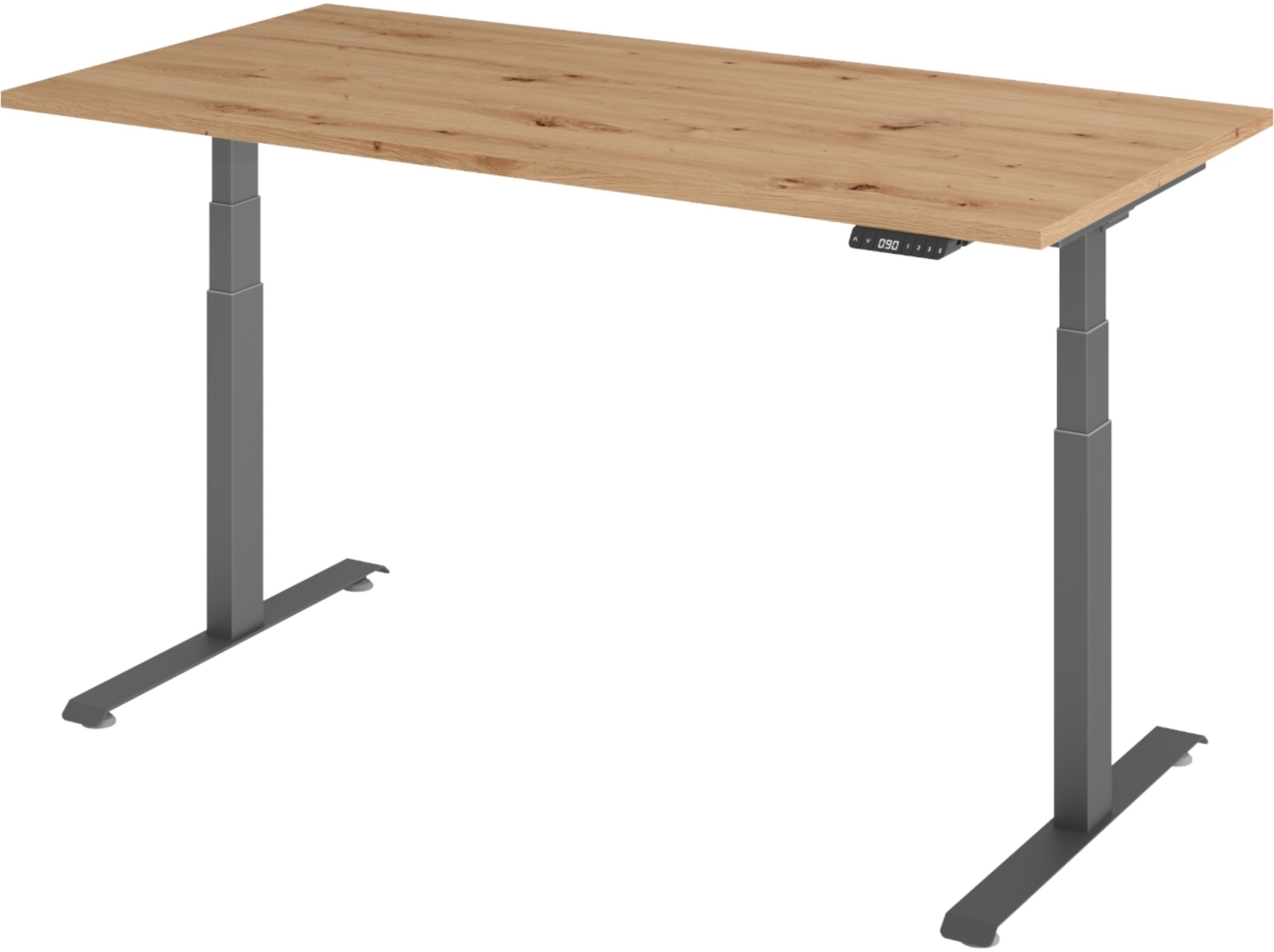 bümö höhenverstellbarer Schreibtisch 160x80 cm in Asteiche, Gestell graphit - Höhenverstellbar Elektrisch Stehpult mit 3-fach Speicher, Computertisch, Ergonomischer Steh-Sitz Tisch, Bürotisch, LXK65-16-R-G Bild 1