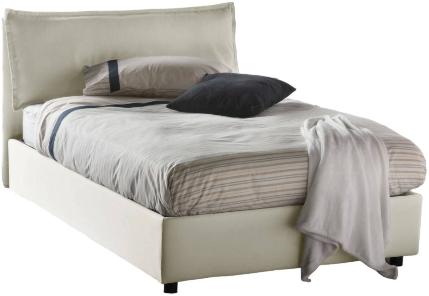 Dmora Attinia Doppelbett, Bettkasten mit Stoffbezug, 100 % Made in Italy, Öffnung vorne, inklusive Matratze 120 x 190 cm, Beige Bild 1