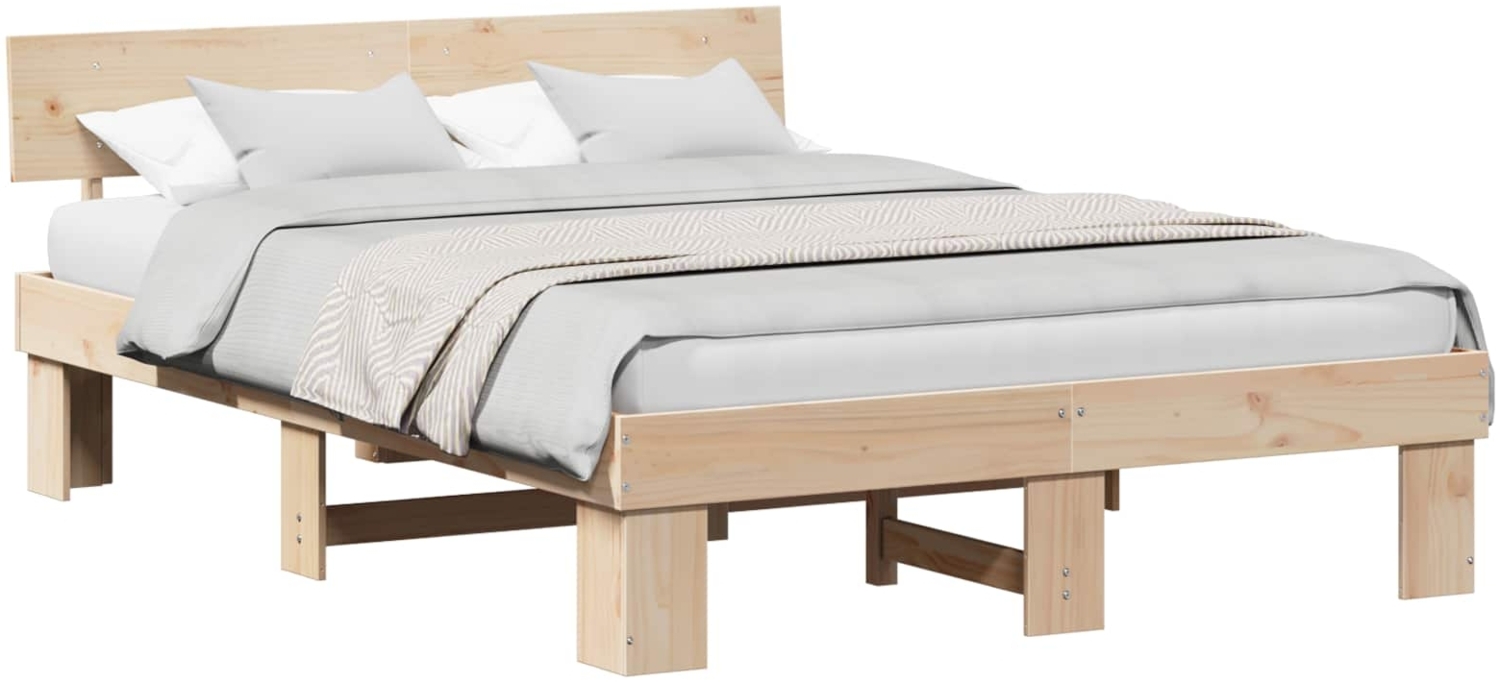 vidaXL Bettrahmen mit Kopfteil Natur 150 x 200 cm Massives Kiefernholz 872563 Bild 1