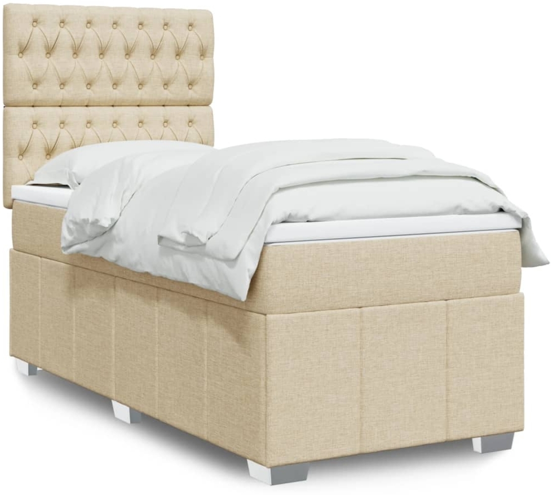 vidaXL Boxspringbett mit Matratze Creme 90x190 cm Stoff 3291535 Bild 1