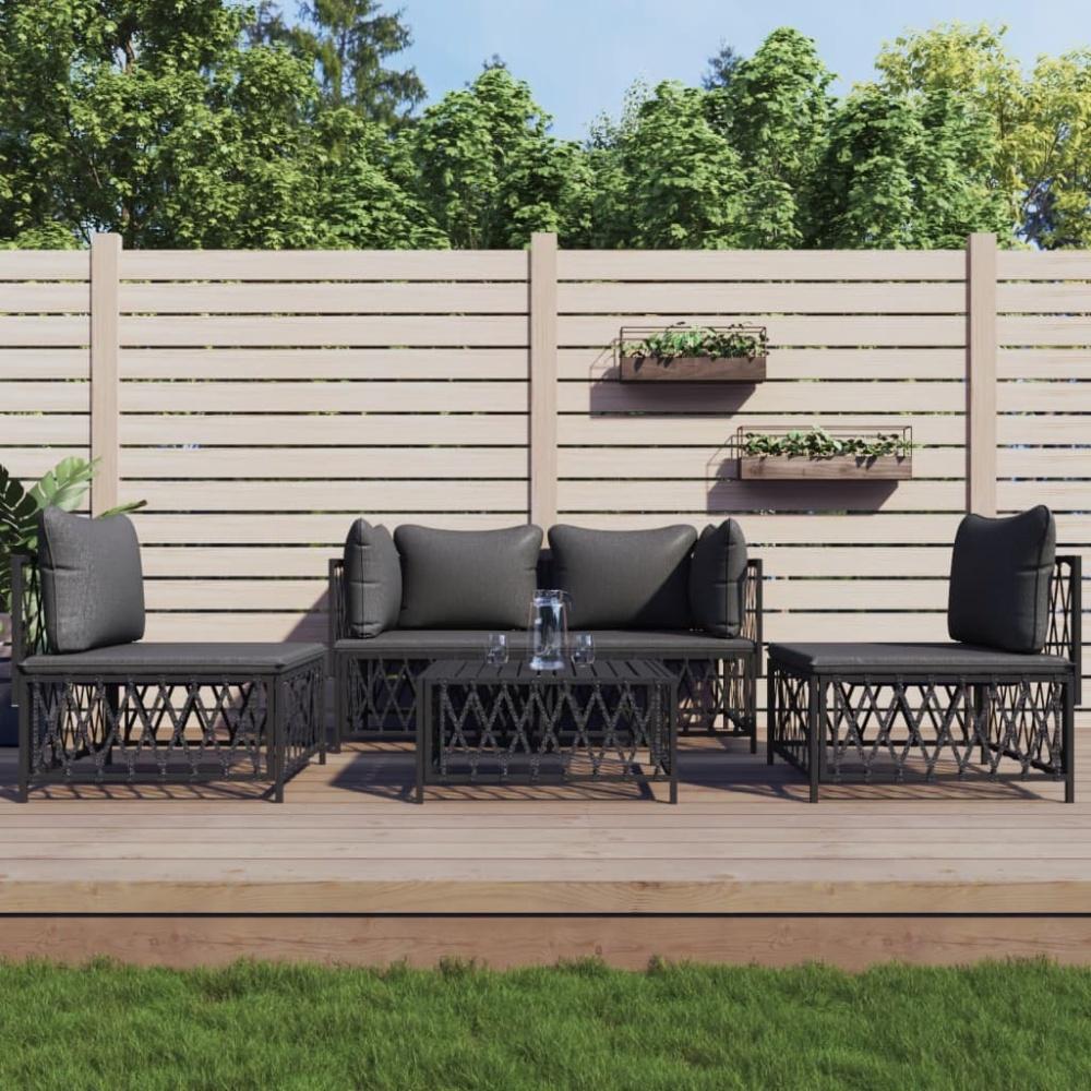 vidaXL 5-tlg. Garten-Lounge-Set mit Kissen Anthrazit Stahl 3186837 Bild 1