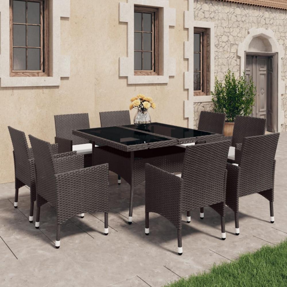 vidaXL 9-tlg. Garten-Essgruppe Poly Rattan und Glas Braun 3058341 Bild 1