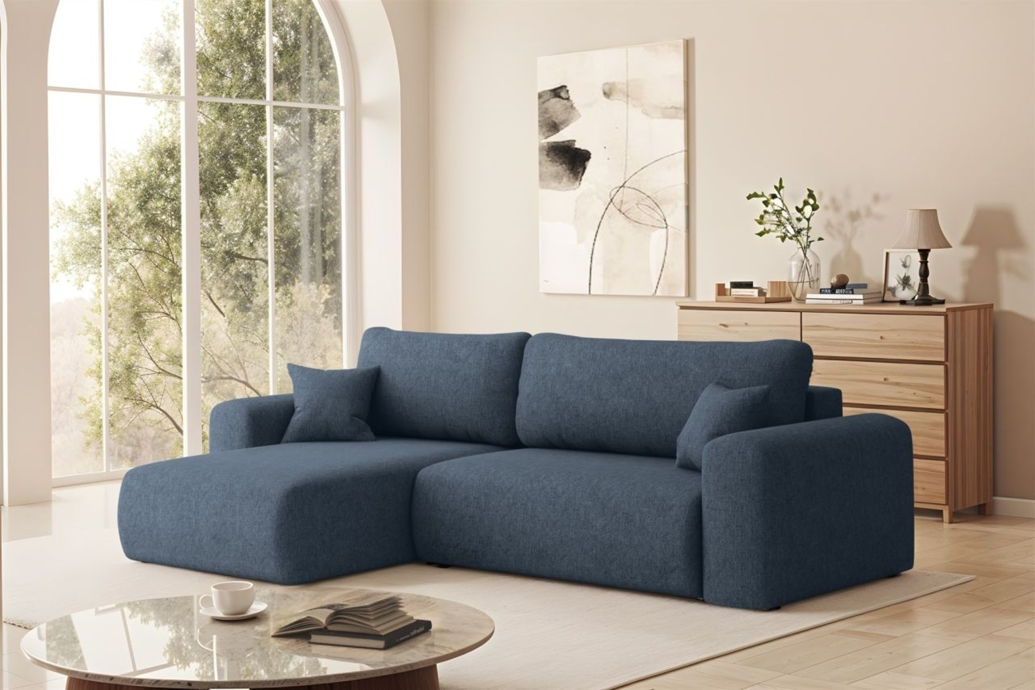 Ecksofa Schlafsofa FLORA Stoff Verita Dunkelblau Ottomane Links Bild 1