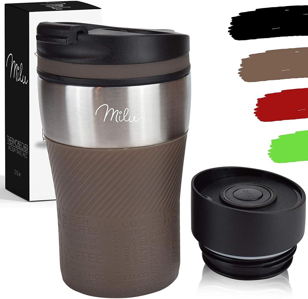 Milu Thermobecher Isolierbecher Kaffeebecher to go - 210ml 100% Auslaufsicher - Trinkbecher aus Edelstahl - Autobecher doppelwand Isolierung - Thermo Becher - Travel Mug (Braun) Bild 1