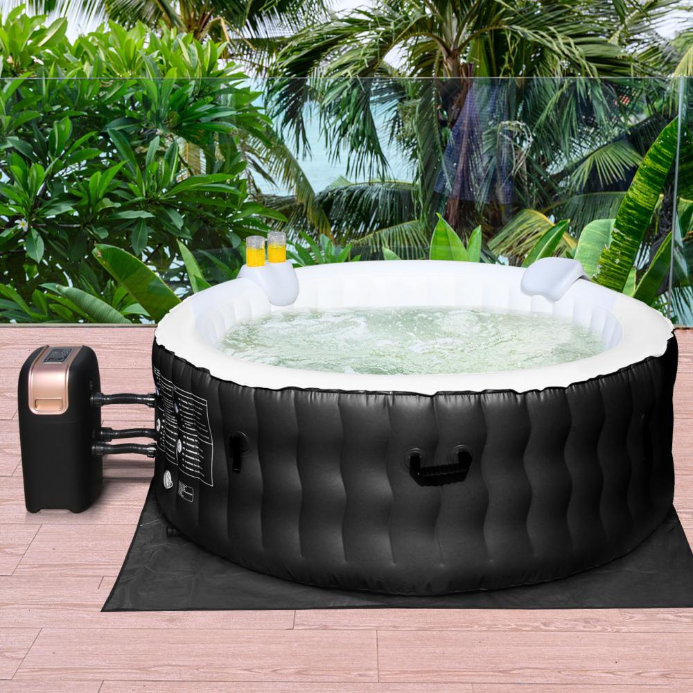 COSTWAY Aufblasbarer Whirlpool ?180cm, Massage Spa Pool rund mit 108 Massagedüsen Heizfunktion, Outdoor Massagepool Selbstaufblasend für 4 Personen (Aktualisierte Version, Schwarz) Bild 1