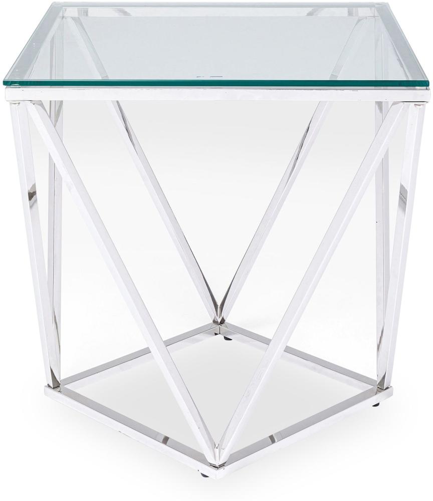 Kare Design Beistelltisch Cristallo, Silber, Couchtisch, Wohnzimmertisch, Edelstahlgestell, ESG-Sicherheitsglas Tischplatte, 55x50x50 cm (H/B/T) Bild 1