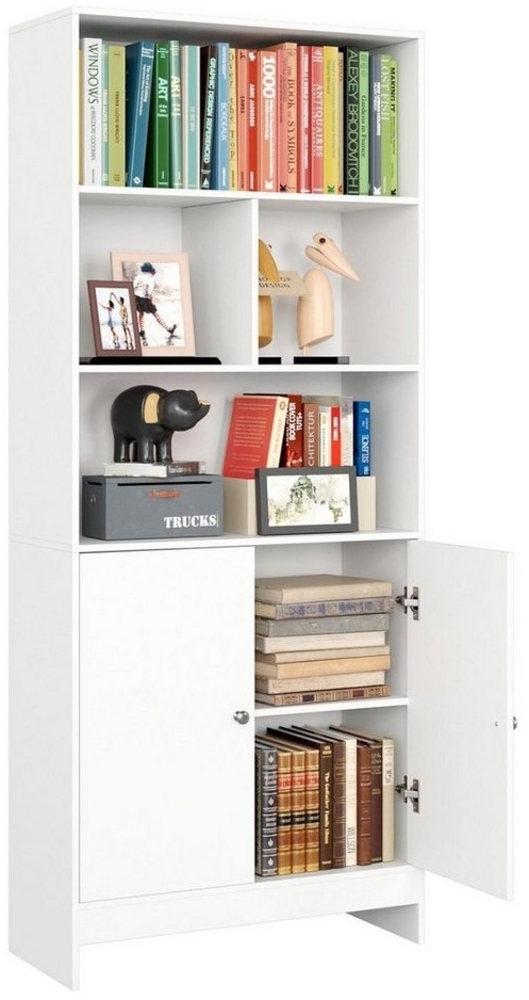 Homfa Bücherregal, Bücherschrank mit Tür 167cm Hochschrank Standregal weiß Bild 1