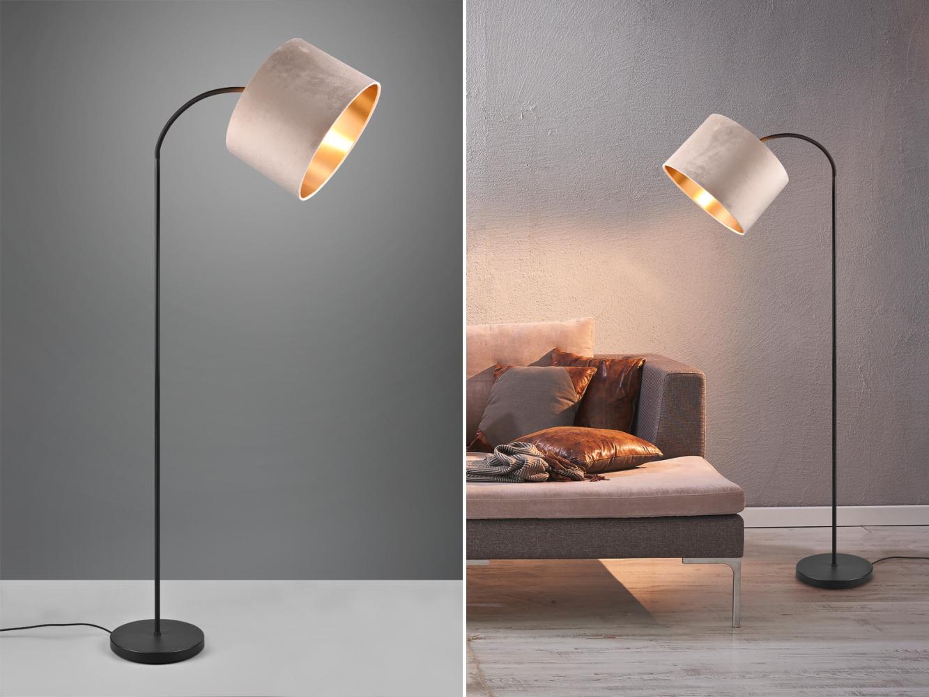 TRIO Leuchten LED Bogenlampe, Dimmfunktion, LED wechselbar, Warmweiß, gebogen-e Designklassiker Bogen-stehlampe für Ecke Samt Beige H: 156cm Bild 1