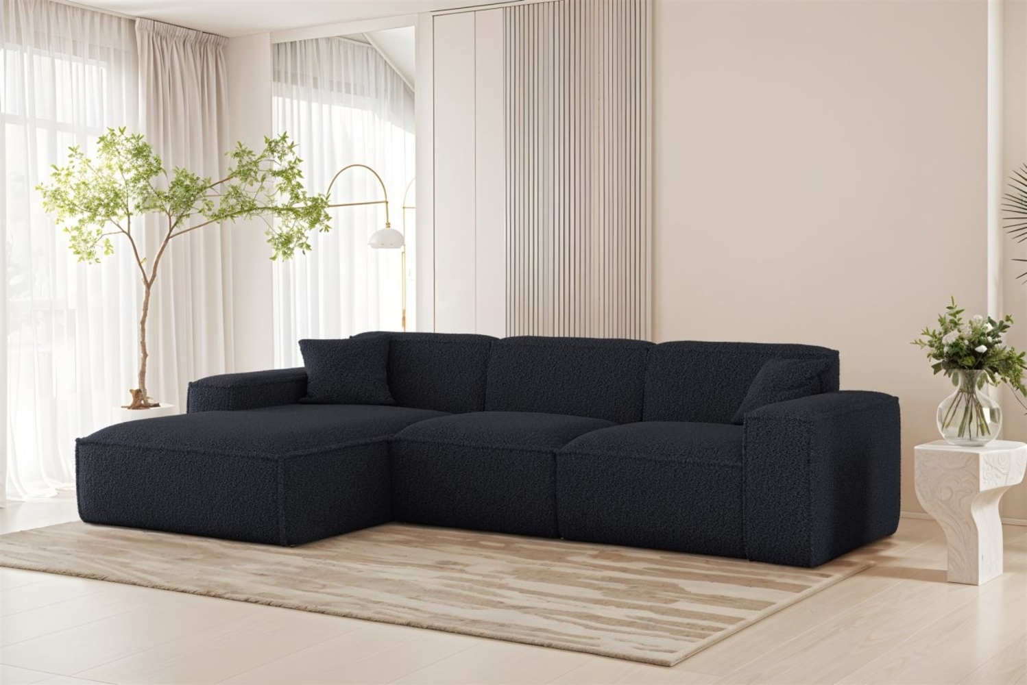 Ecksofa Designersofa CELES PREMIUM in Stoff Sven Dunkelblau Ottomane Links Bild 1