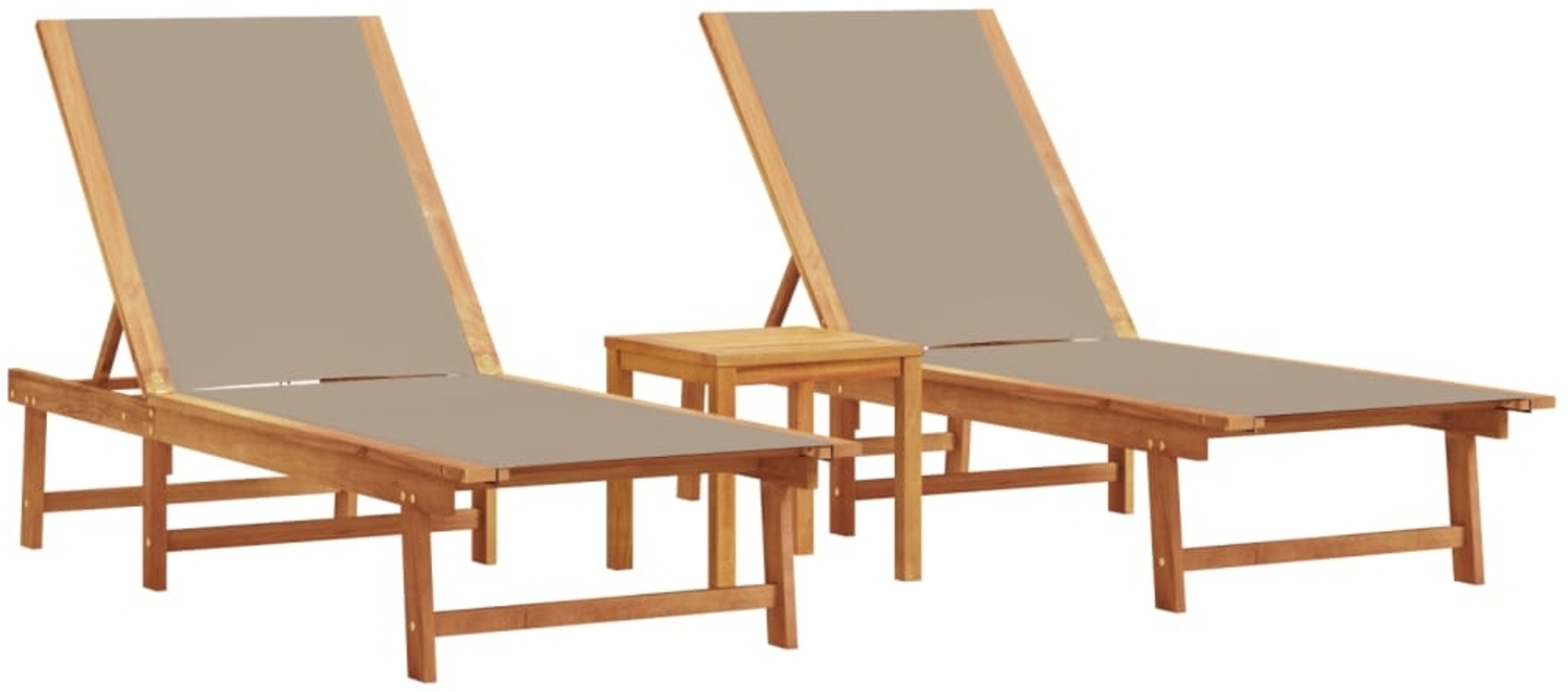 vidaXL Sonnenliegen 2 Stk. mit Tisch Taupe Massivholz Akazie Textilene 3279255 Bild 1