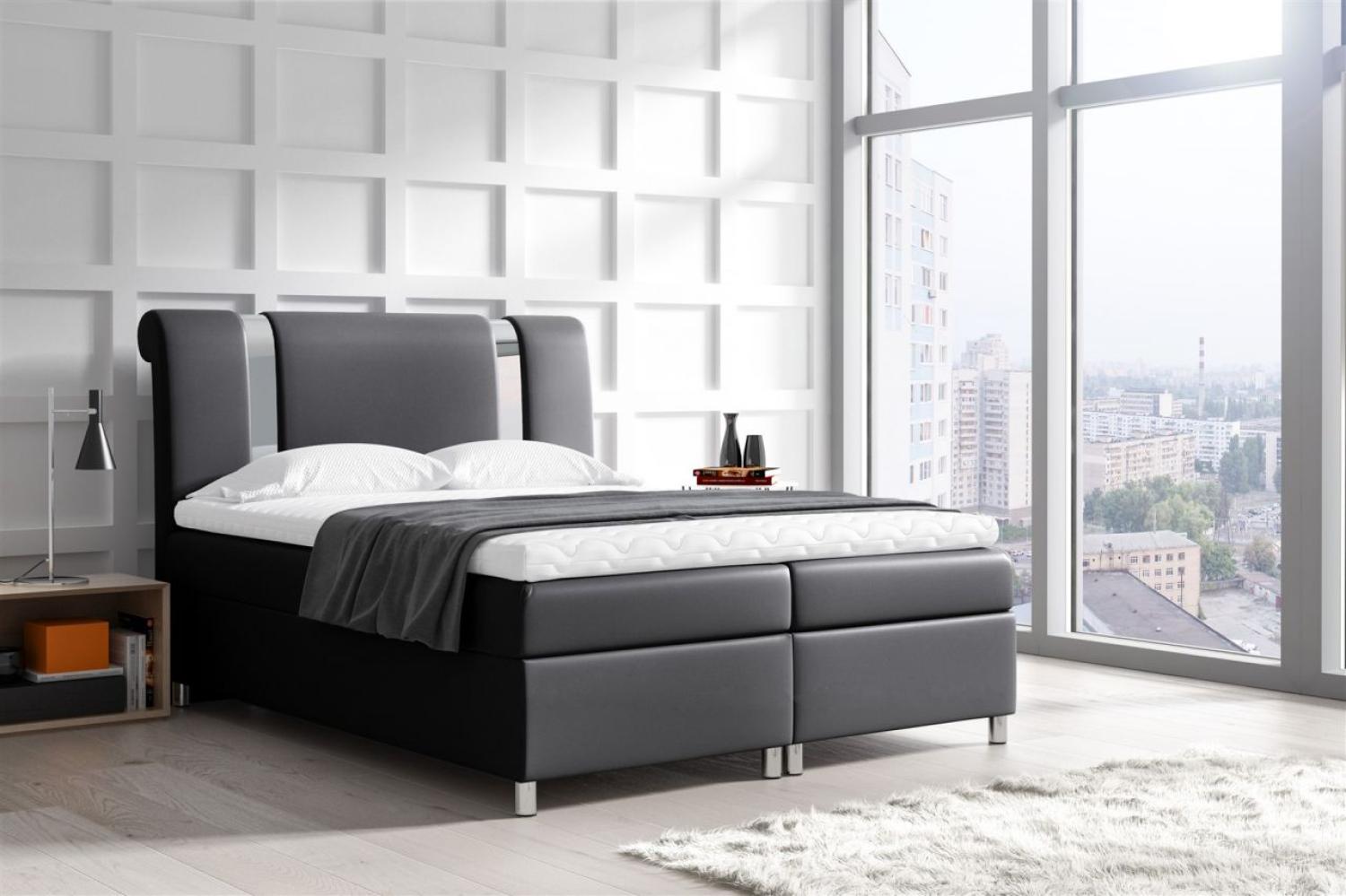 Boxspringbett NATHAN 140x200 cm Kunstleder Schwarz Bild 1