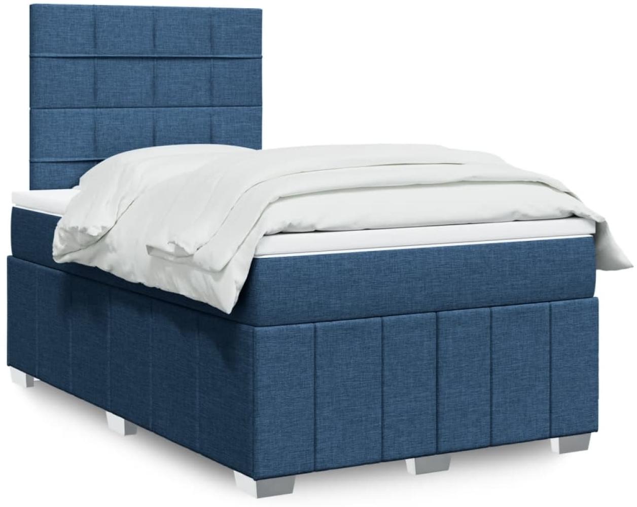 vidaXL Boxspringbett mit Matratze Blau 120x200 cm Stoff 3293941 Bild 1