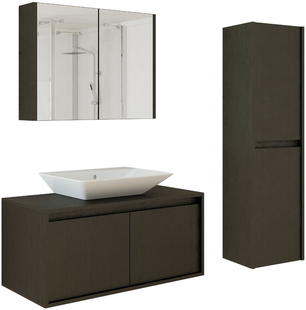 Roomart Badmöbel Set ATLANTIC 4-teilig 85 cm in 5 Farben Unterschrank mit Keramikwaschbecken • Spiegelschrank • Hochschrank Bild 1