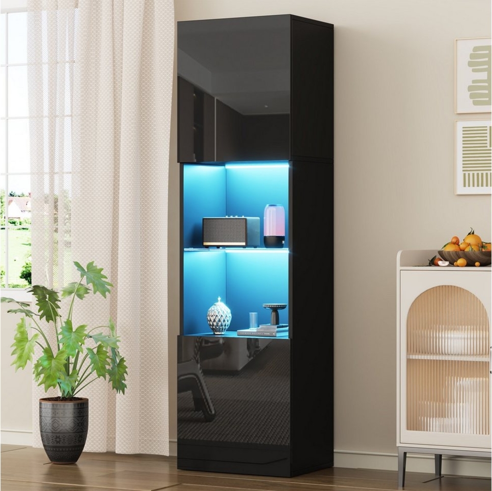 STILVORA Vitrine Freistehender Hochschrank mit 1 Glasboden&LED,Highboard Hochglanz (Highboard, Aufbewahrungsschrank, Hochschrank, Lagerschrank , 1-St, 1 Glasboden, 2 Türen) Hochglanz Vitrine, mit LED-Beleuchtung Bild 1