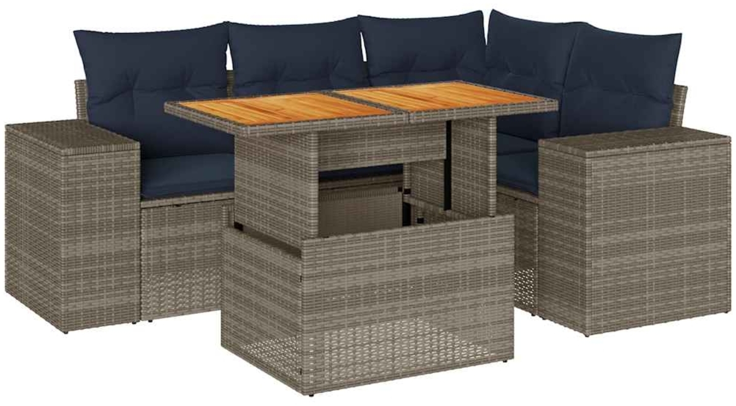 vidaXL 5-tlg. Garten-Sofagarnitur mit Kissen Grau Poly Rattan 3327372 Bild 1